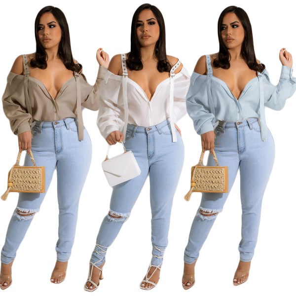 Solid Color Sling Blouse