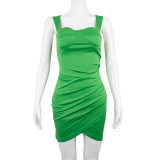 Sexy breasts retro style temptation solid color strapless back tight dress