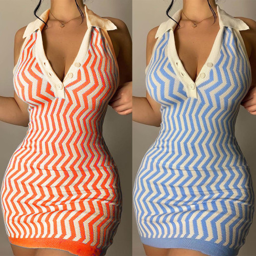 Women's Sexy Pattern Sling Halter Sweater Dress