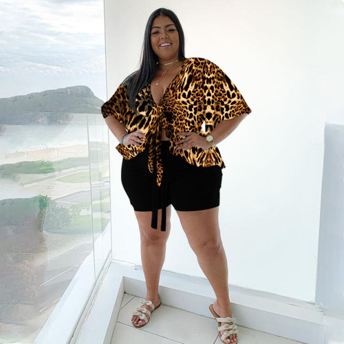 Tie-Up Short Sleeve T-Shirt Printed Shorts Home Tracksuit