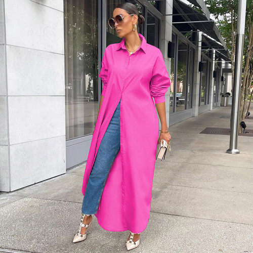 Fashionable casual solid color long coat
