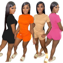 Women's Summer Solid T-Shirt Lace-Up Shorts Two-Piece Set Women's Summer Solid T-Shirt Lace-Up Shorts Two-Piece Set