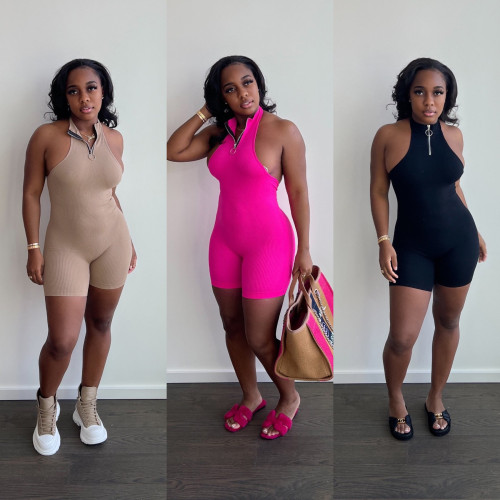 Solid Color Sleeveless Jumpsuit Summer Comfortable Sports Halter Backless Jumpsuit i