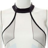 women's printed halter neck open back casual bodysuit