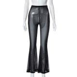 Sexy mesh high-waisted hip-raising flared pants slim wide-leg pants women