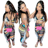 Nightclub wear tassel bandage bikini sexy pants suit two-piece