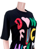 Fashion Multicolor Contrast Letter T-Shirt Dress