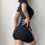 Fashion sports style women's mesh stitching sexy slim body shorts women
