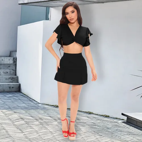 Nightclub suit sexy wrap chest ruffled hakama two-piece suit