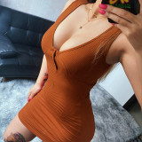 Solid Color Sleeveless Square Neck Bottoming Slim Fit Dress