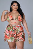 Plus Size Women's Bikini Beach Shorts Ruffled Two Piece