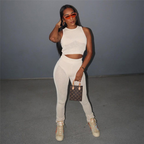 Sexy Perspective Knitted Sleeveless Vest High Waist Bag Hip Slim Fit Slim Fit