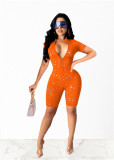 Women's Solid Color Burnt and Broken Copper Zipper Sexy Jumpsuit