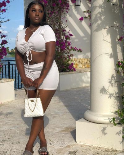 Sexy solid color deep V lace suit two-piece suit