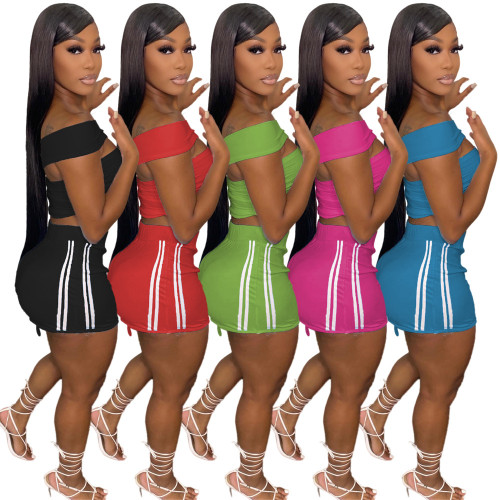 Solid color short skirt two-piece fashion casual summer women's clothing