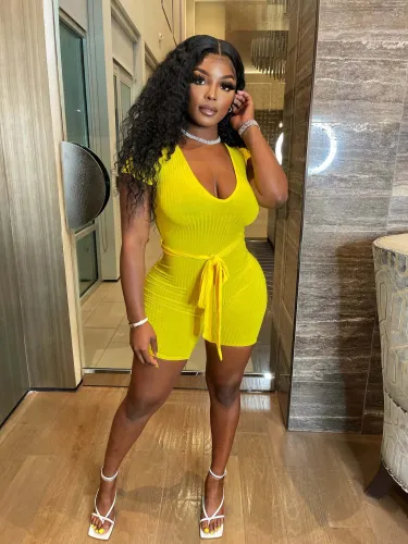 Sexy Skinny Solid V-Neck Jumpsuit