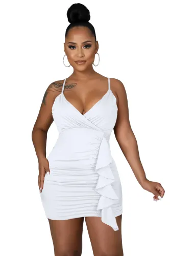 Sexy ruffled V-neck topless suspender bag hip nightclub dress