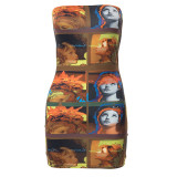 Women's Print Tube Top Design One Shoulder Dress