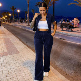high waist casual suit all match slim two piece suit