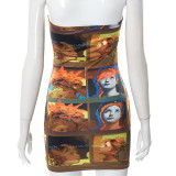 Women's Print Tube Top Design One Shoulder Dress
