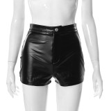Skinny pants PU leather women's shorts casual