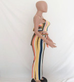 Women's Colorful Striped Sexy Two-Piece Backless Dress