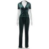 high waist casual suit all match slim two piece suit