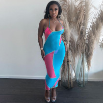 Mesh Sheer Contrast Slip Dress