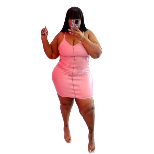 Nightclub sexy PU leather zipper bag hip dress