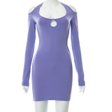 Solid Color Cutout Halter Short Dress