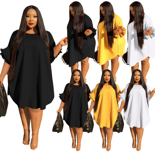 Round Neck Plus Size Women's Ruffle Sleeve 5XL Dress