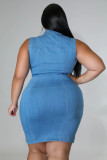 Large size denim vest dress 2 colors