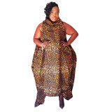 Irregular printing large size loose plus fat increase dress turtleneck sleeveless women