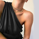 Fashion Solid Sexy Gathered One Shoulder Satin Top