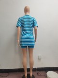 Fashion Loose Print Striped Side Slit V-Neck Casual Suit