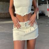 Solid Color Personality Street Low Waist Hot Girl Style Brushed Buttocks Slim Denim Skirt Short Skirt