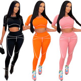 Fashion New Casual Tight Sports Short Sleeve Solid Color Pants Two Piece Set