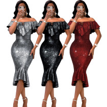 Sexy fashion night show women's one word collar tube top dress Sexy fashion night show women's one word collar tube top dress