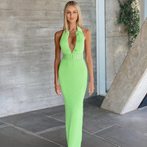 Women's Fashion Lapel Single Breasted Sexy Backless Slim Fit Dress Women