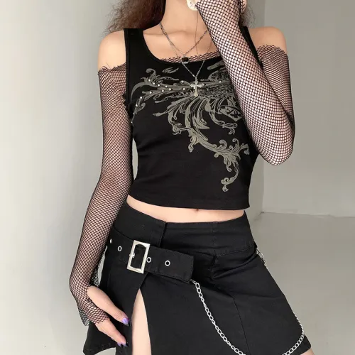 Women's Sexy Vintage Print Sleeveless Tank Top Short Slim Fit Top
