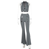 Solid Color Hollow Sleeveless Tank Top Pants Two-piece Fashion Suit
