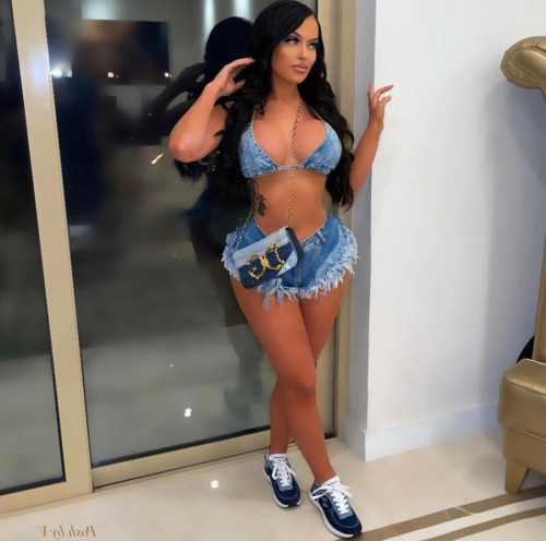 Women Fashion Denim Bikini Frayed Outfits