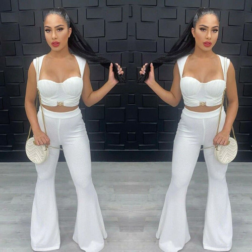 Temperament Stretch Bandeau Top High Waist Flared Pants Set