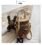 Fashion Letter Hand Drum Bag Textured Women's Bag Crossbody Shoulder Bucket Bag