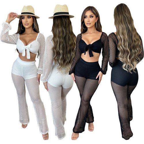 Fashion Casual Women's Sexy Cropped Navel Mesh Beach Two Piece Set