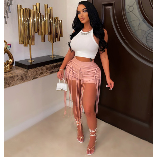 Fashion Casual Solid Color Fringe Ladies Shorts