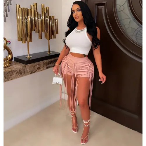 Fashion Casual Solid Color Fringe Ladies Shorts
