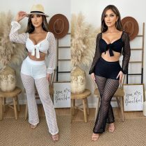 Fashion Casual Women's Sexy Cropped Navel Mesh Beach Two Piece Set