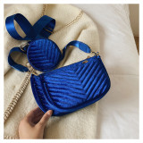 Gold velvet mahjong bag three-piece fashion V-shaped embroidery thread shoulder bag messenger bag