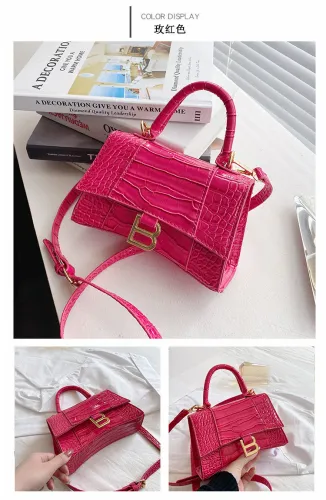 Ladies Bag Casual Shoulder Messenger Bag Black Crocodile Pattern Small Square Bag